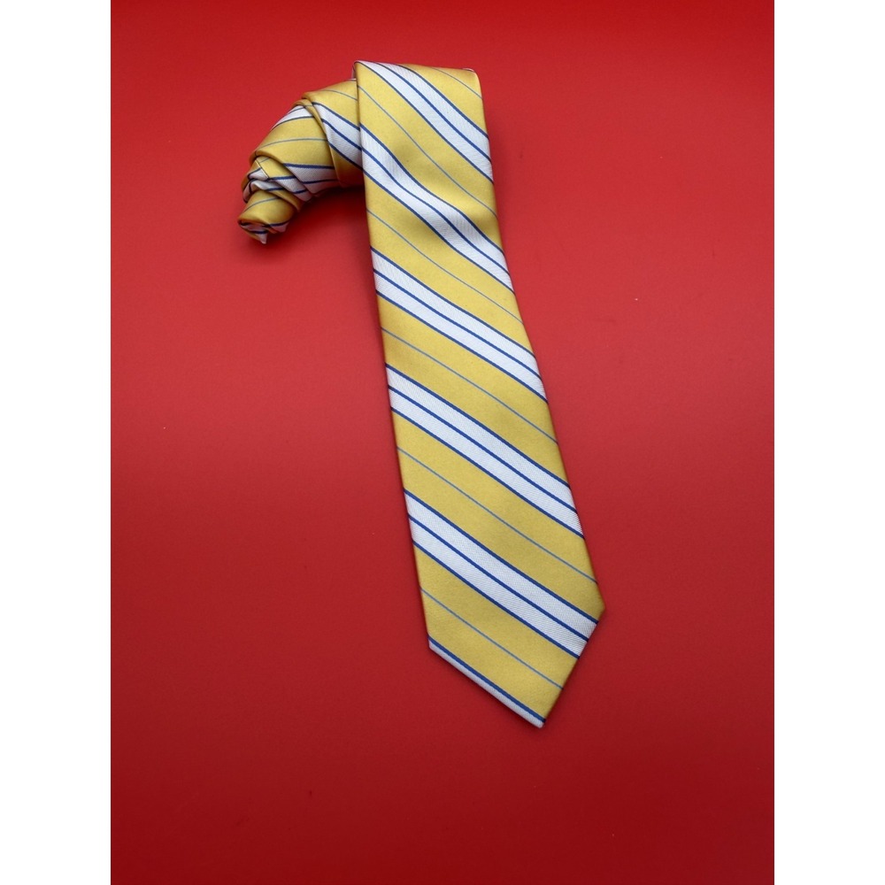 Eagle Shirtmakers Men's Repp Necktie Tie Gold & Blue Stripes 100% Silk 60âx3.5â